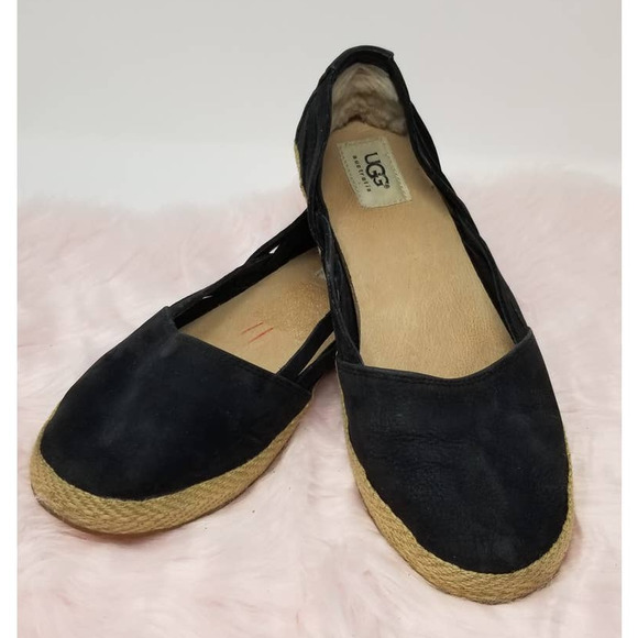 UGG Shoes - UGG Black Leather Flats Size 10